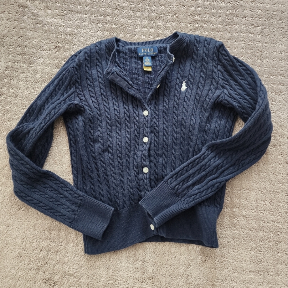Polo Ralph Lauren girls cable knit cardigan Sz M (8-10)